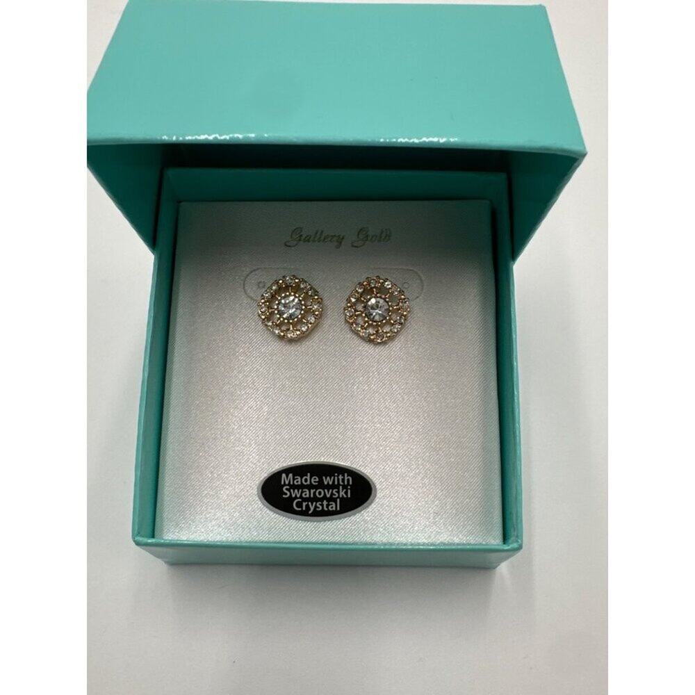Swarovski · Gallery Gold · Crystal Stud Earrings · Gift Box · Gold Tone